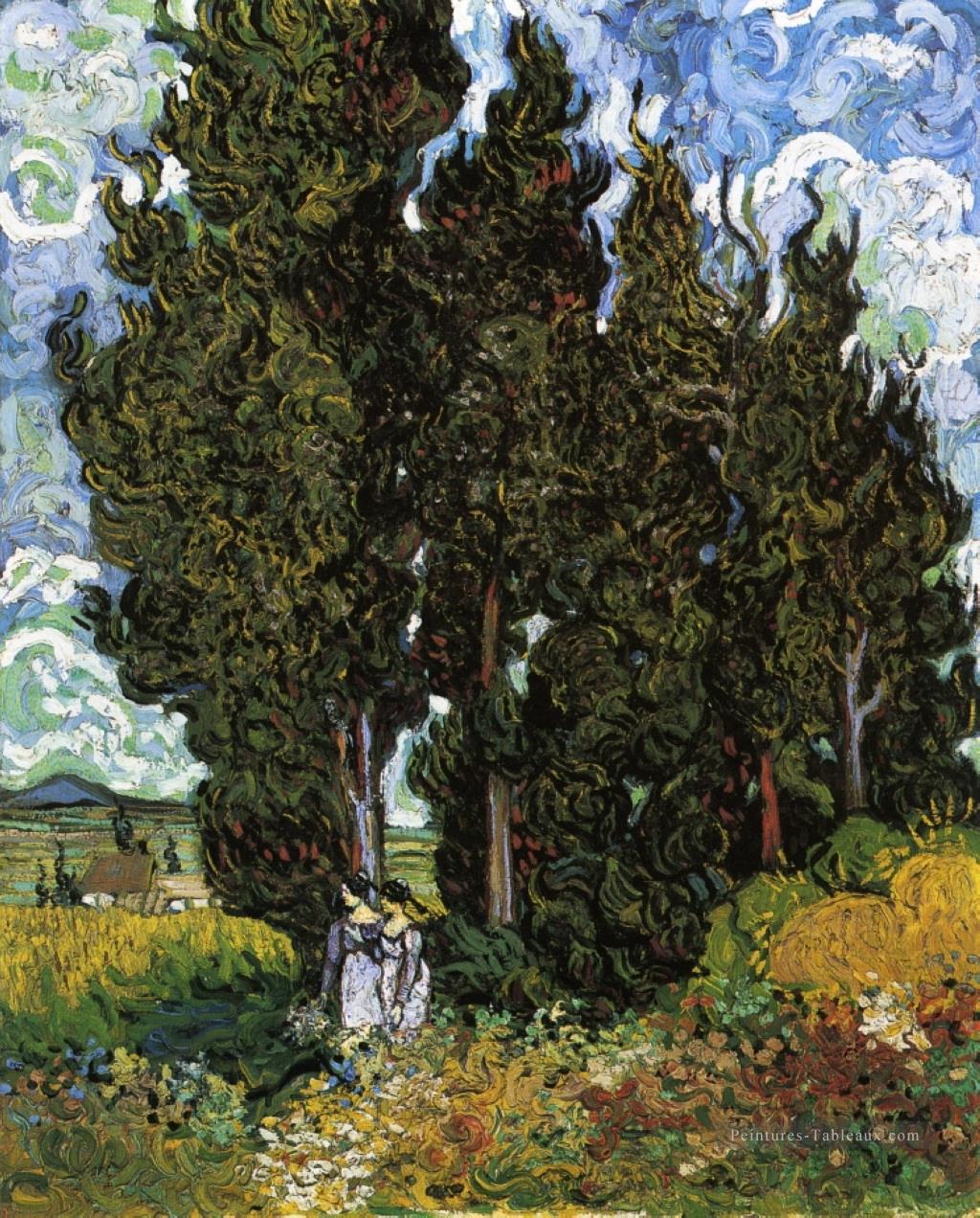 Cyprès avec deux femmes Vincent van Gogh Peintures à l'huile